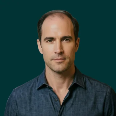 Perfil del "antes" — alopecia visible.