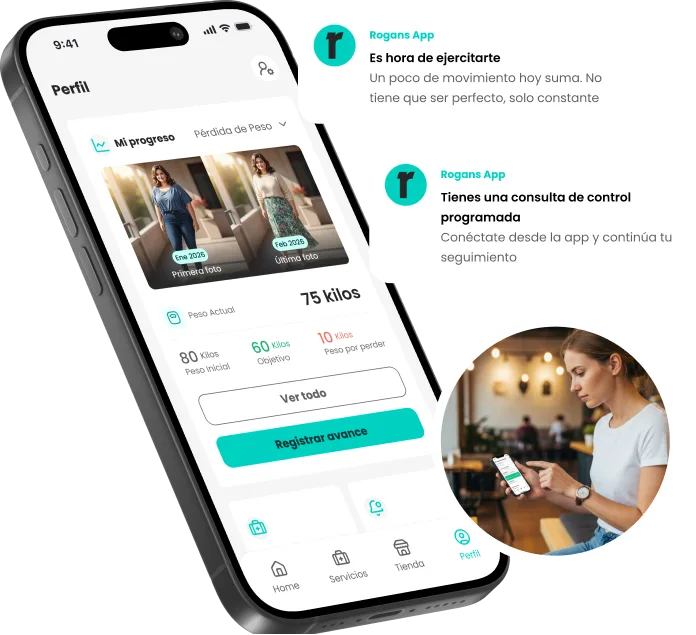 App Rogans: perfil, progreso, notificaciones y seguimiento médico