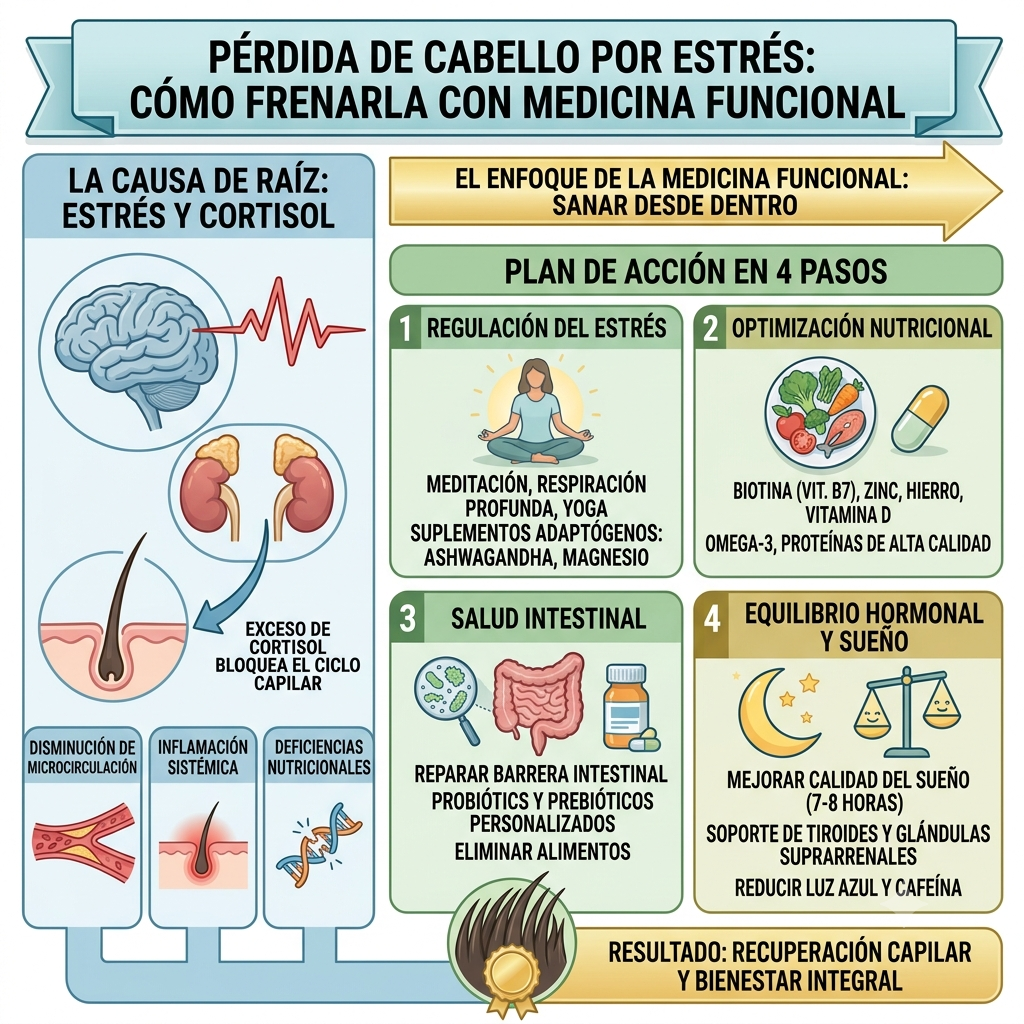 post | Pérdida de Cabello por Estrés: Cómo Frenarla con Medicina Funcional